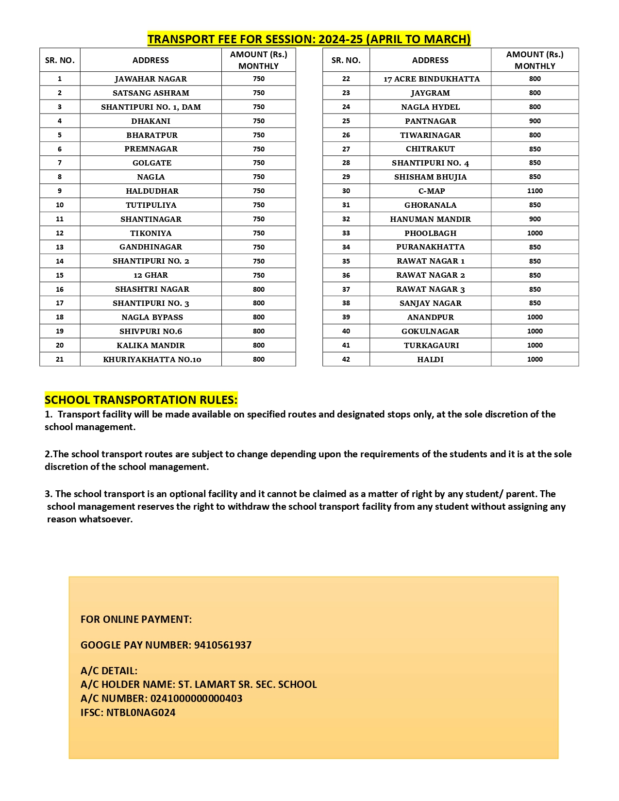 st lamart school fee structure